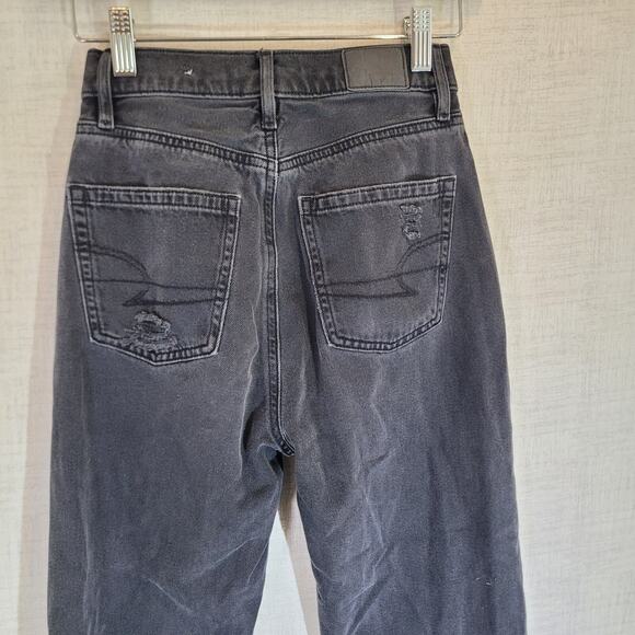 American Eagle Highest Rise 90s Boyfriend Jeans Womens 0 Distressed Black Denim - Picture 6 of 10